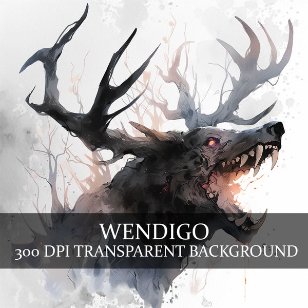 21 Wendigo Clipart PNG Bundle, Cryptid Creature Art, Mythical Beast Collection