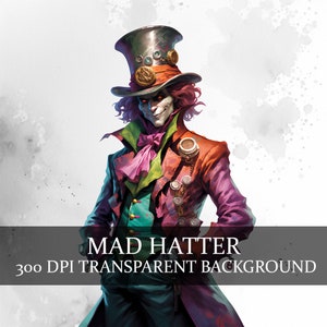 28 Mad Hatter Clipart PNG, Dark Mad Hatter Clipart Bundle, Through the Looking Glass Dark Fantasy Hatter PNG, Grim Mad Hatter Art
