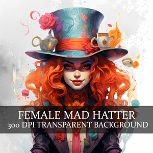 17 Mujer Sombrerero Loco Clipart PNG, Paquete de imágenes prediseñadas del Sombrerero Loco Oscuro, A través del espejo Sombrerero de Fantasía Oscura PNG, Arte del Sombrerero Loco Grim