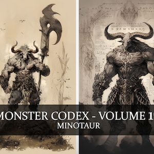 9 páginas Monster Codex Volumen 17, Monster Bestiary Vol Diecisiete, 9 JPG Minotauro Bestiary Fantasy Codex, Monster Bull Clipart Bundle