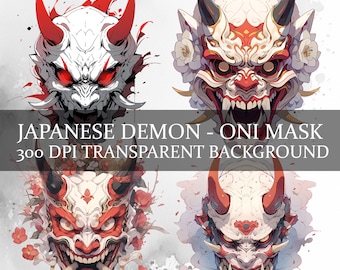 13 Japanese Demon Mask Clipart, Anime Oni Mask png, Oni head clipart bundle, Hanya mask png, Tengu Mask clipart, Ninja mask, Kabuto Mask art