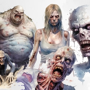 42 aquarel zombie clipartbundel horror halloween zombie apocalyps kunst
