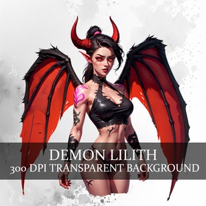 13 Hermosa mujer demonio Lilith Clipart, Dark Fantasy Clipart Devil Girl PNG Descarga digital, Súcubo alado Clipart