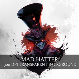 19 Mad Hatter Clipart PNG, Dark Mad Hatter Clipart Bundle, Through the Looking Glass Dark Fantasy Hatter PNG, Grim Mad Hatter Art