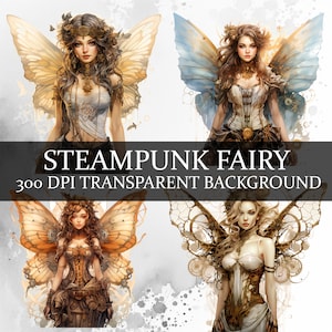 13 Steampunk Fairy Clipart PNG, Steampunk Fairies Clipart Bundle, Steam punk Fantasy PNG bundle