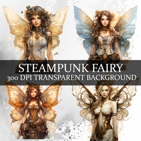 13 Steampunk Fairy Clipart PNG, Steampunk Fairies Clipart Bundle, Steam punk Fantasy PNG bundle