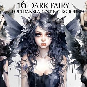 Watercolor Gothic Dark Fairies 16 PNG Bundle | Dark Fairy PNG | Dark Fairies PNG | Dark Fairies Clipart | Fantasy Fairy Png