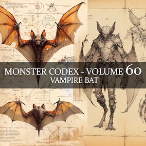 30 pagine Monster Codex Volume 60, Mostro Bestiario Vol 60, 30 JPG Vampire Bat Bestiario Fantasy Codex Junk Journal Vampire LARP Prop Scrapbook