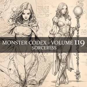 86 Seite Monster Codex Band 119, Monster Bestiary Vol 119, 86 JPG Sorceress Bestiary Fantasy Codex, Magierin Grimoire LARP Zauberermädchen