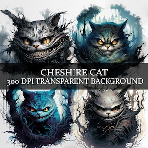 15 Cheshire Cat Clipart PNG, forêt oubliée enchanteur Alice au pays des merveilles Clipart Bundle, Cheshire Cat Fantasy PNG Collection