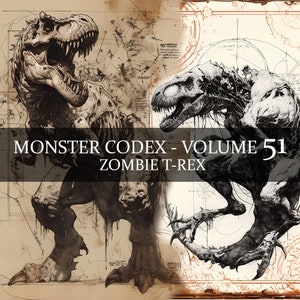 16 páginas Monster Codex Volume 51, Monster Bestiário Vol 51, 16 JPG Zombie T-Rex Bestiário Fantasy Codex, Trex Grimoire Junk Journal LARP prop