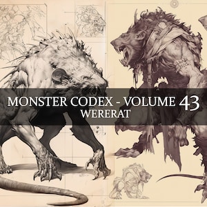 15 Página Monster Codex Volumen 43, Monster Bestiary Vol 43, 15 JPG Wererat Bestiary Fantasy Codex, Monster Rat Grimoire Junk Journal