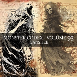 12 páginas Monster Codex Volumen 93, Monster Bestiary Vol 93, 12 JPG Banshee Bestiary Fantasy Codex Wailing Banshee Junk Journal LARP prop