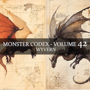 13 Página Monster Codex Volumen 42, Monster Bestiary Vol 42, 18 JPG Wyvern Bestiary Fantasy Codex, Wyvern Grimoire Junk Journal LARP Prop Book