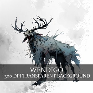 30 Wendigo Clipart PNG Bundle, Arte della creatura criptica, Collezione di bestie mitiche, Clipart di aberrazione della foresta