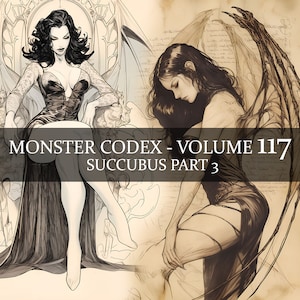 Códice de Monstruos de 114 páginas, Volumen 117, Bestiario de Monstruos, Vol. 117, 114 JPG, Códice de Fantasía del Bestiario Súcubo Femenino 3, Grimorio de Demonio Femenino, accesorio LARP