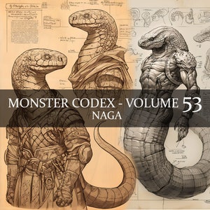19 Página Monster Codex Volumen 53, Monster Bestiary Vol 53, 19 JPG Naga Bestiary Fantasy Codex, Naga Grimoire Junk Journal LARP prop