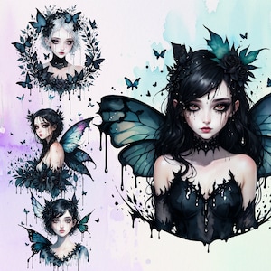 20 Watercolor Gothic Dark FairiesPNG Bundle | Dark Fairy PNG | Dark Fairies PNG | Dark Fairies Clipart | Fantasy Fairy Png