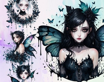 20 Watercolor Gothic Dark FairiesPNG Bundle | Dark Fairy PNG | Dark Fairies PNG | Dark Fairies Clipart | Fantasy Fairy Png