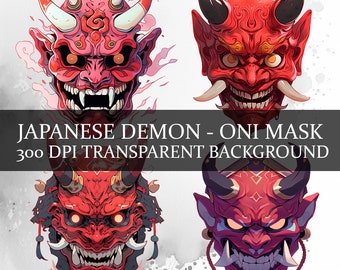14 Japanese Demon Mask Clipart, Anime Oni Mask png, Oni head clipart bundle, Hanya mask png, Tengu Mask clipart, Ninja mask, Kabuto Mask art