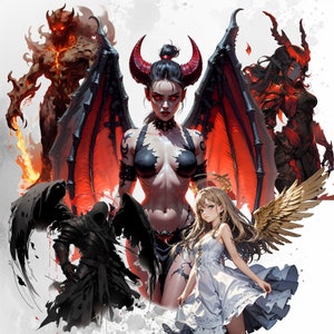 356 Anges et Démons Clipart Mega Bundle, Diables, Anges déchus, Diable rouge, Démon vert, Dark Angels PNG Clipart
