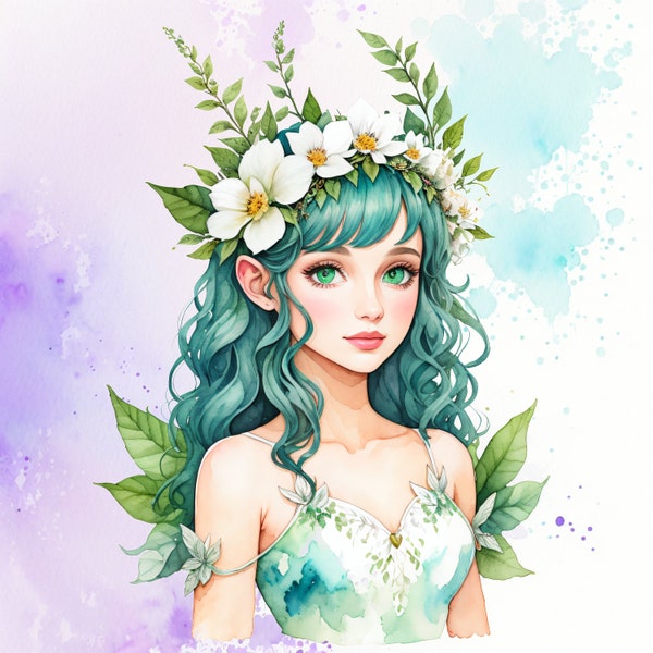 21 Woodland Fairy PNG Watercolor clipart, Transparent PNG fantasy fairies, Green Fairy Druid Pixies Clipart