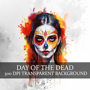 Tag der Toten Clipart, el Dia de Muertos PNG, Aquarell Dia de Muertos Clipart Bundle