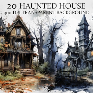 20 Haunted House Clipart Bundel, Spooky Manor, Gotische stijl afbeeldingen, Halloween thema eng clipart nieuw grafisch ontwerp