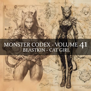 30 páginas Monster Codex Volumen 41, Monster Bestiary Vol 41, 30 JPG Mujer Catgirl Bestiary Fantasy Codex, Girl Beastkin Grimoire Junk Journal