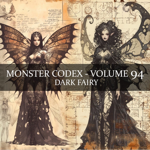 12 Page Monster Codex Volume 94, Monster Bestiary Vol 94, 12 JPG Dark Fairy Bestiary Fantasy Codex, Gothic Fairy Codex LARP Junk Jourrnal