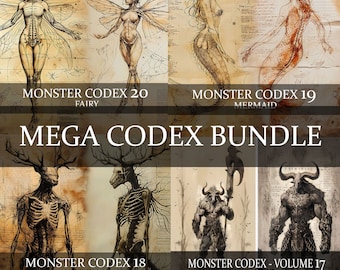 Complete Monster Codex Volume 1 to 20, Complete Mega Codex Bundle, Sukeroton Monster Bestiary Fantasy Codex 1st Edition LARP Prop Scrapbook