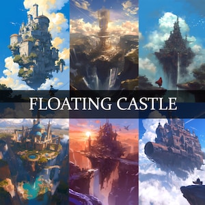 22 clipart Castello galleggiante, immagini Jpeg del paesaggio del castello delle nuvole, clipart Castello delle nuvole, bundle di clipart PNG del paesaggio delle nuvole fantasy