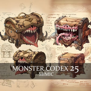 11 páginas Monster Codex Volumen 25, Mimic Bestiary Vol 25, 11 JPG Monster Box Bestiary Fantasy Codex, Treasure Mimic LARP Prop