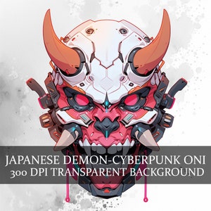 18 japanische Cyber Dämon Maske Clipart, Cyberpunk Anime Oni Maske png, Oni Kopf Bundle, Hanya Maske png, Tengu Maske, Ninja Maske, Kabuto Maskenkunst