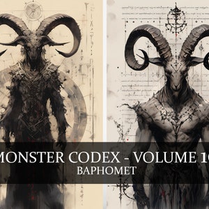 15 páginas Monster Codex Volumen diecisiete, Monster Bestiary Vol 16, 15 JPG Baphomet Bestiary Fantasy Codex, Goatmen Clipart Bundle