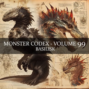 15 Página Monster Codex Volumen 99, Monster Bestiary Vol 99, 15 JPG Basilisk Bestiary Fantasy Codex, Basilisk Clipart Junk Journal LARP prop