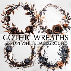 18 Gothic Halloween Wreath Illustration Bundle, Printable Art Prints
