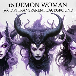 16 Demon Woman Watercolor Clipart, Gothic Clipart PNG, Creepy Vampire, Scary Fantasy art Clipart, Paper craft - Junk Journal, Scrapbooking