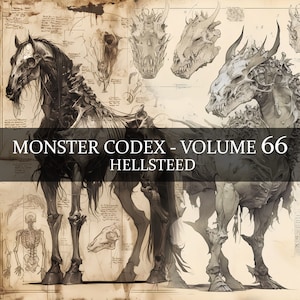 16 Página Monster Codex Volumen 66, Monster Bestiary Vol 66, 16 JPG Hellsteed Bestiary Fantasy Codex, Demon Horse Grimoire Junk Journal LARP