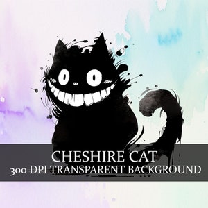 13 Paquete PNG de imágenes prediseñadas del gato de Cheshire, descargas digitales del gato de Cheshire en blanco y negro, paquete png de libros abstractos del gato de Cheshire