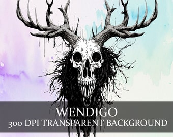 22 Wendigo Clipart PNG Bundle, Cryptid Creature Art, Mythical Beast Collection