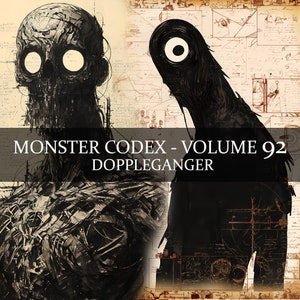 10 páginas Monster Codex Volumen 92, Monster Bestiary Vol 92, 10 JPG Doppelganger Bestiary Fantasy Codex Shapeshifter Junk Journal LARP prop