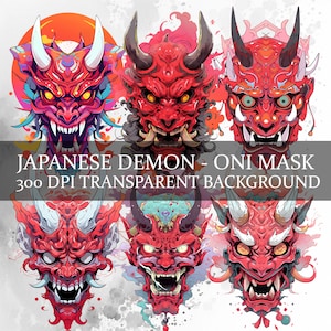 19 japanische Dämonen Maske Clipart, Anime Oni Maske png, Oni Kopf Clipart Bundle, Hanya Maske png, Tengu Maske Clipart, Ninja Maske, Kabuto Maskenkunst