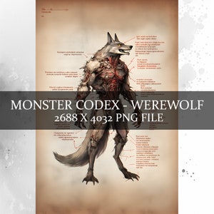 12 páginas Monster Codex Volumen cuatro, Monster Bestiary Vol 3, 12 JPG Hombre lobo Bestiary Fantasy Codex, Monster Grimoire