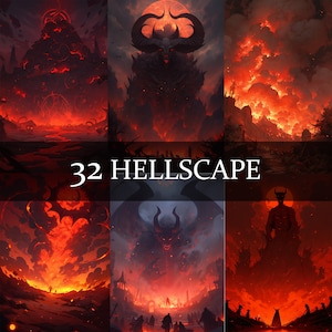 32 imágenes prediseñadas de Hellscape, imágenes Jpeg de paisaje del infierno, imágenes prediseñadas del infierno ardiente, paquete de imágenes prediseñadas PNG de Firelands RPG