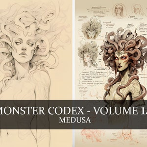 21 Seite Monster Codex Band Vierzehn, Monster Bestiary Band 14, 21 JPG Medusa Bestiary Fantasy Codex, Medusa Griechisches Monster Clipart
