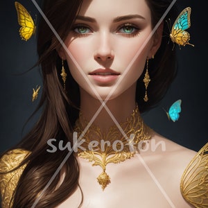 ゴールデンダークフェアリーデジタルダウンロード - ファンタジーゴシックおとぎ話 - AIアートプリント印刷可能な画像ストックフォトPNG