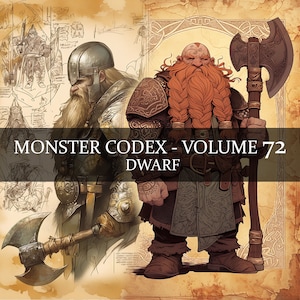 19 Página Monster Codex Volumen 72, Monster Bestiary Vol 72, 19 JPG Códice de Fantasía Bestiario Enano, Grimorio Guerrero Enano Junk Journal LARP