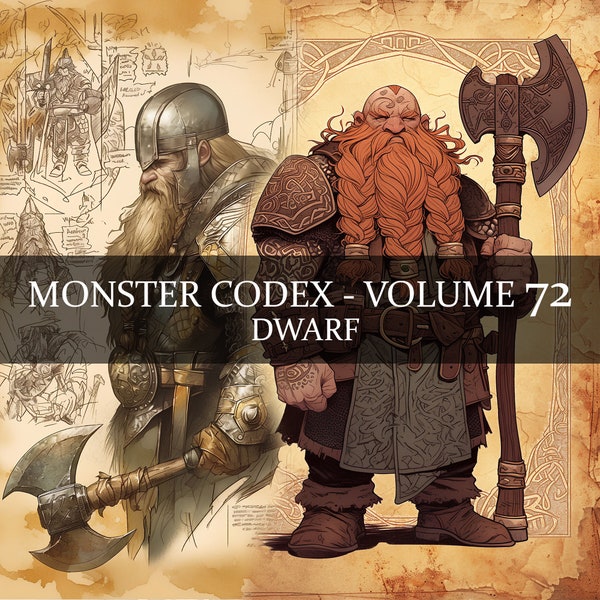 19 Page Monster Codex Volume 72, Monster Bestiary Vol 72, 19 JPG Dwarf Bestiary Fantasy Codex, Dwarven Warrior Grimoire Junk Journal LARP