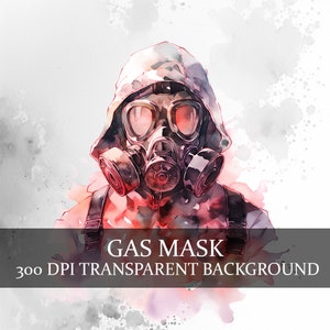 12 Aquarell Mann in Gasmaske PNG, Biohazard Wanddekor, Gasmaske digitale Clipart für Sublimation, digitaler Download